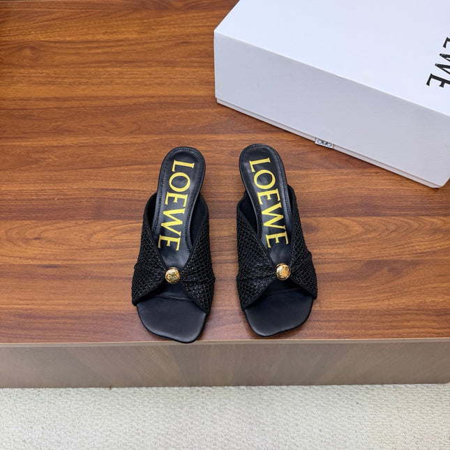 LOEWE 26S  HEELED SANDALS 55MM IN BLACK LAMBSKIN