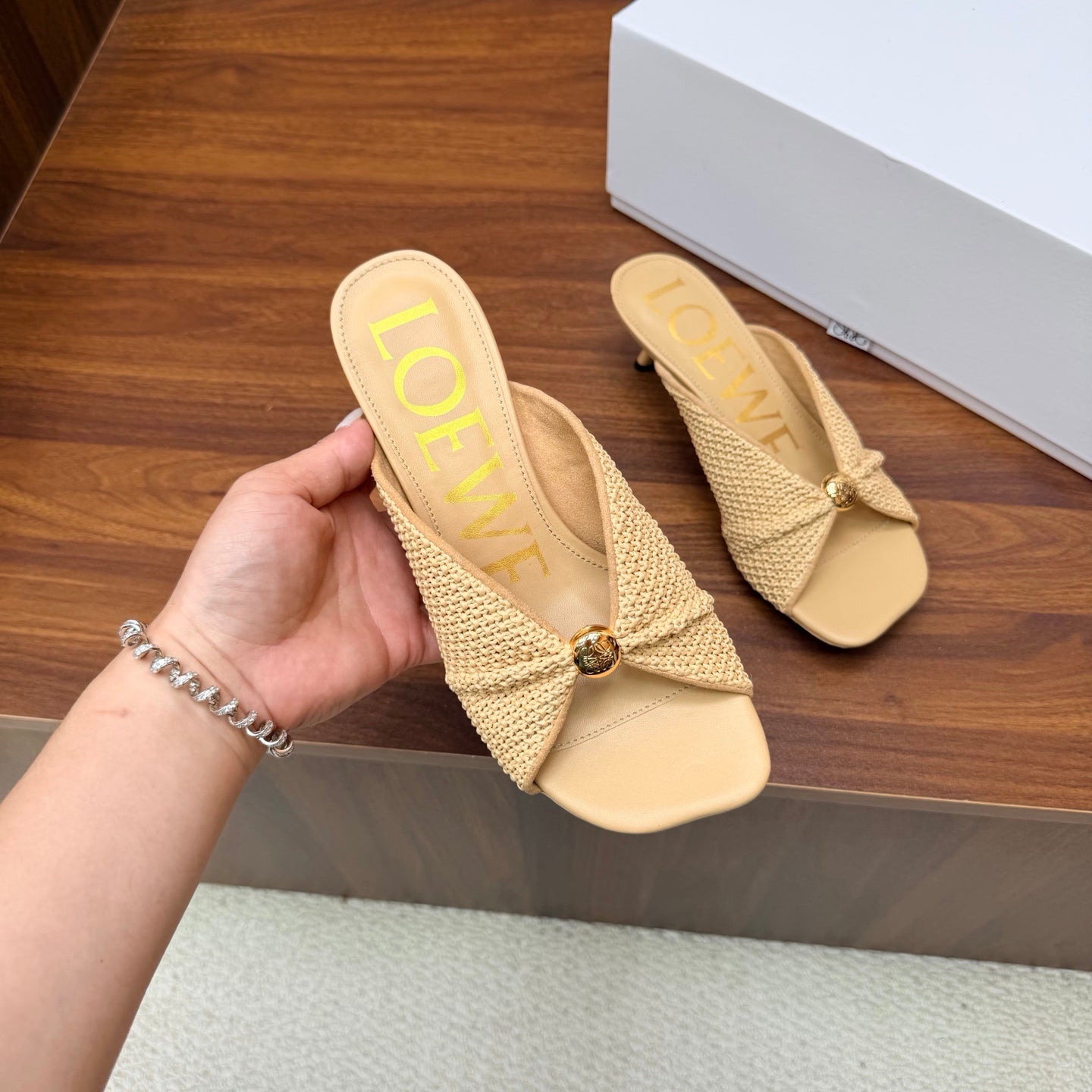 LOEWE 26S  HEELED SANDALS 55MM IN BEIGE LAMBSKIN