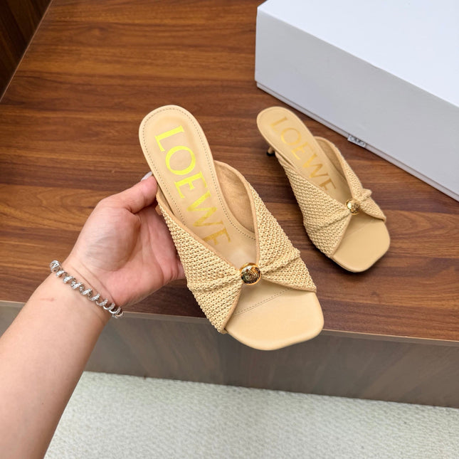 LOEWE 26S  HEELED SANDALS 55MM IN BEIGE LAMBSKIN