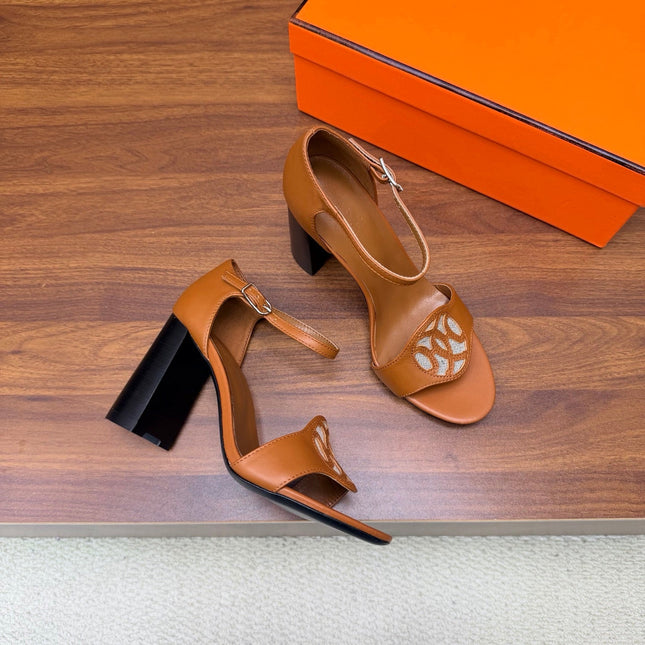 HM 26S MARQUISE SANDAL 85MM IN CARAMEL BROWN CALFSKIN