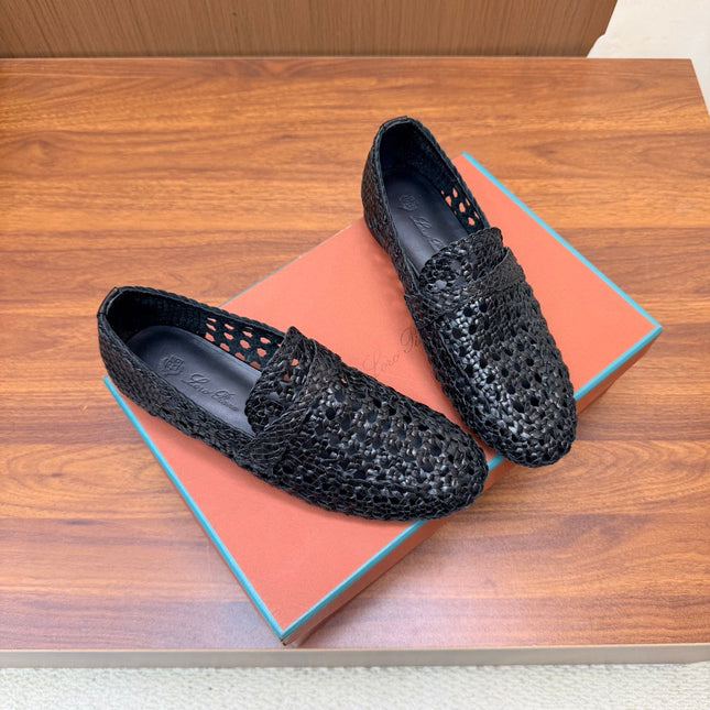 LP 26S PENNY LOAFERS IN BLACK CALFSKIN WITH BASKETWEAVE DESIGN