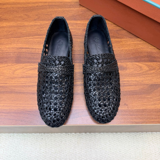 LP 26S PENNY LOAFERS IN BLACK CALFSKIN WITH BASKETWEAVE DESIGN