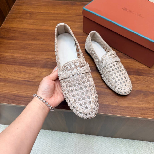 LP 26S PENNY LOAFERS IN CREAM WHITE CALFSKIN WITH BASKETWEAVE DESIGN