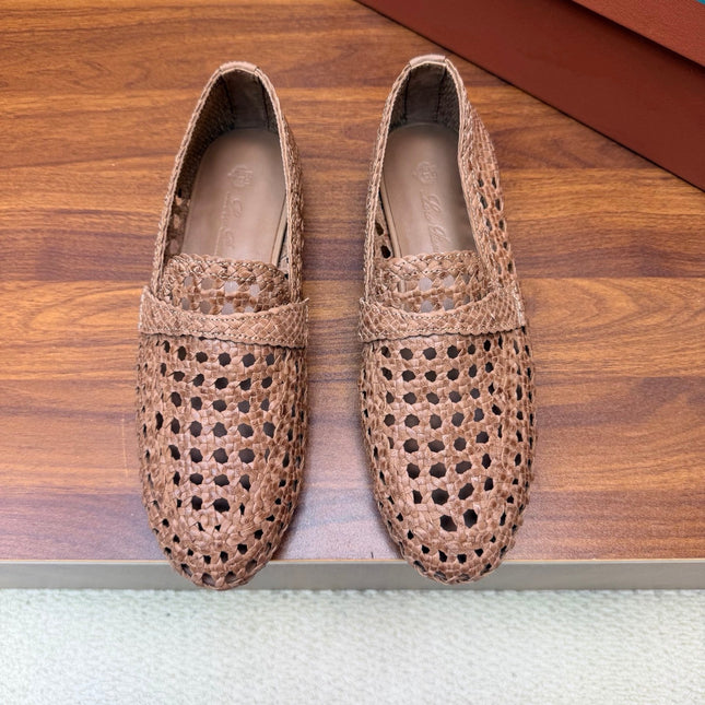 LP 26S PENNY LOAFERS IN BROWN CALFSKIN WITH BASKETWEAVE DESIGN