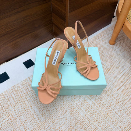 AQUAZZURA 26S CRYSTAL SANDALS 100 MM IN BEIGE CALFSKIN