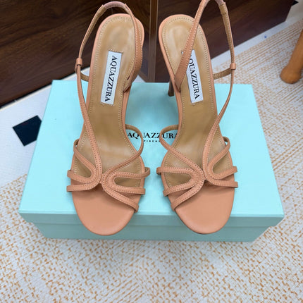 AQUAZZURA 26S CRYSTAL SANDALS 100 MM IN BEIGE CALFSKIN