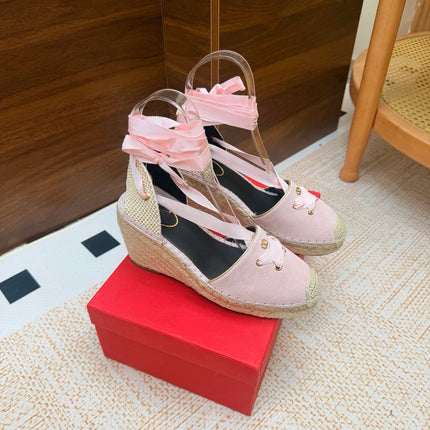 VALENTINO 26S ESPADRILLE WEDGE SANDALS 95 MM IN LIGHT PINK SUEDE
