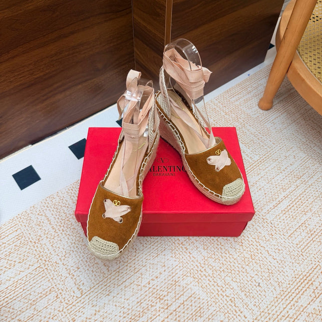 VALENTINO 26S ESPADRILLE WEDGE SANDALS 95 MM IN BROWN SUEDE