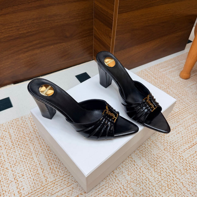 YSL 26S HIGH-HEEL SANDALS 75 MM IN BLACK SHINY CALFSKIN