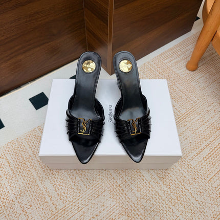 YSL 26S HIGH-HEEL SANDALS 75 MM IN BLACK SHINY CALFSKIN