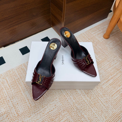 YSL 26S HIGH-HEEL SANDALS 75 MM IN DARK RED CALFSKIN