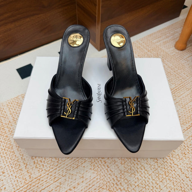 YSL 26S HIGH-HEEL SANDALS 75 MM IN BLACK CALFSKIN