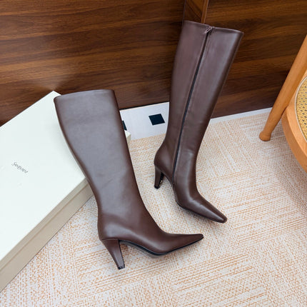 YSL 26S KNEE-HIGH BOOTS 70 MM IN DARK BROWN CALFSKIN