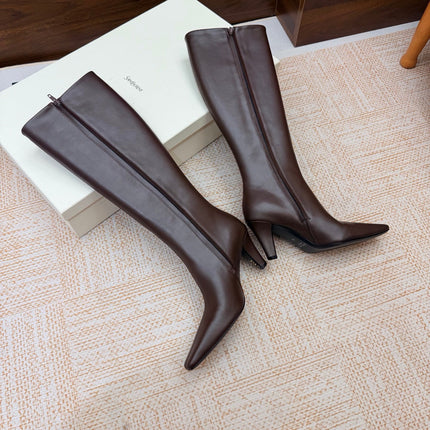 YSL 26S KNEE-HIGH BOOTS 70 MM IN DARK BROWN CALFSKIN