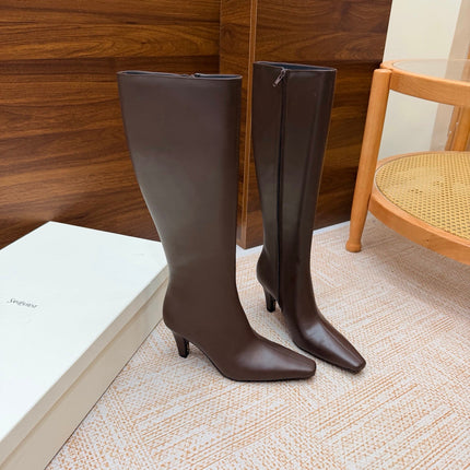 YSL 26S KNEE-HIGH BOOTS 70 MM IN DARK BROWN CALFSKIN