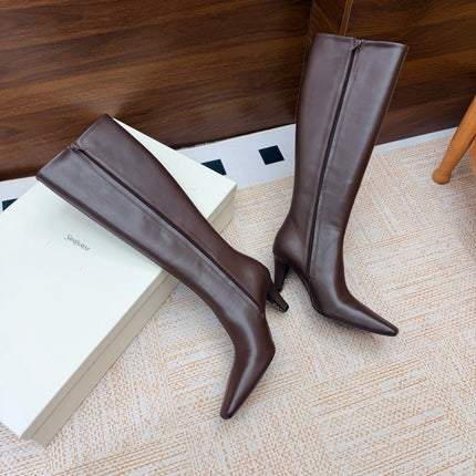 YSL 26S KNEE-HIGH BOOTS 70 MM IN DARK BROWN CALFSKIN