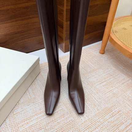 YSL 26S KNEE-HIGH BOOTS 70 MM IN DARK BROWN CALFSKIN