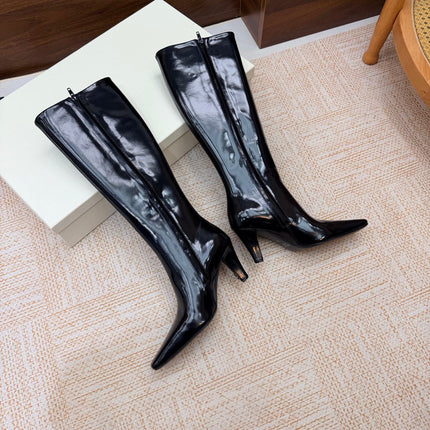 YSL 26S KNEE-HIGH BOOTS 70 MM IN BLACK GLOSSY CALFSKIN