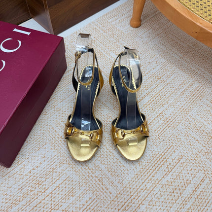 GUCCI 26S WEDGE SANDALS 80 MM IN GOLD CALFSKIN