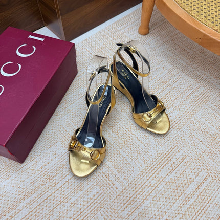 GUCCI 26S WEDGE SANDALS 80 MM IN GOLD CALFSKIN