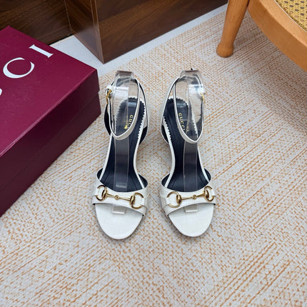 GUCCI 26S WEDGE SANDALS 80 MM IN WHITE CROCODILE EMBOSSED LEATHER