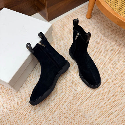 CELINE 26S ANKLE BOOTS IN BLACK SUEDE WITH PULL TABS