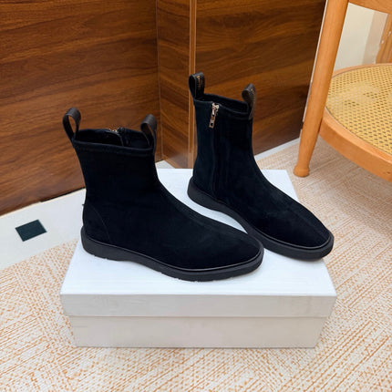 CELINE 26S ANKLE BOOTS IN BLACK SUEDE WITH PULL TABS