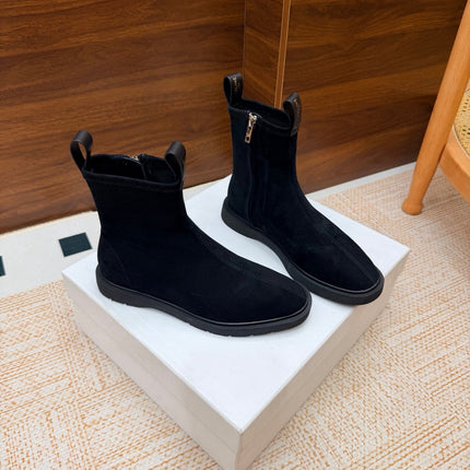 CELINE 26S ANKLE BOOTS IN BLACK SUEDE WITH PULL TABS