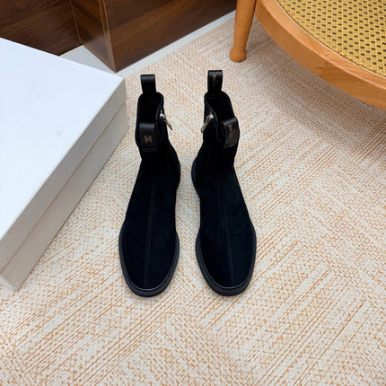 CELINE 26S ANKLE BOOTS IN BLACK SUEDE WITH PULL TABS