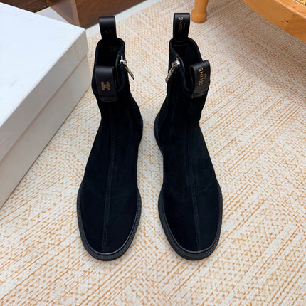 CELINE 26S ANKLE BOOTS IN BLACK SUEDE WITH PULL TABS