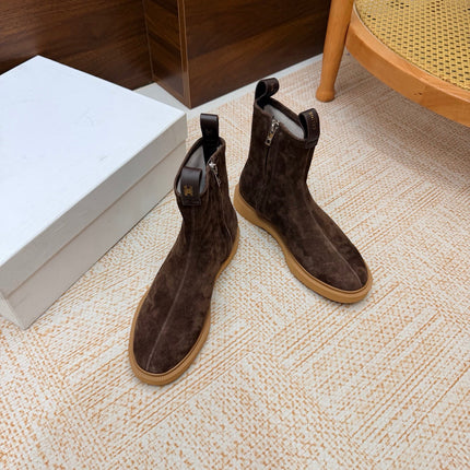 CELINE 26S ANKLE BOOTS IN BROWN SUEDE WITH PULL TABS
