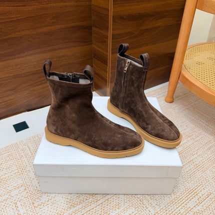 CELINE 26S ANKLE BOOTS IN BROWN SUEDE WITH PULL TABS