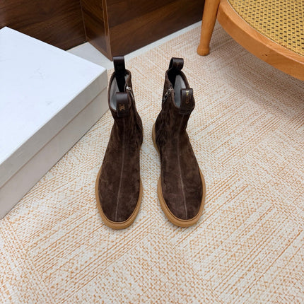 CELINE 26S ANKLE BOOTS IN BROWN SUEDE WITH PULL TABS
