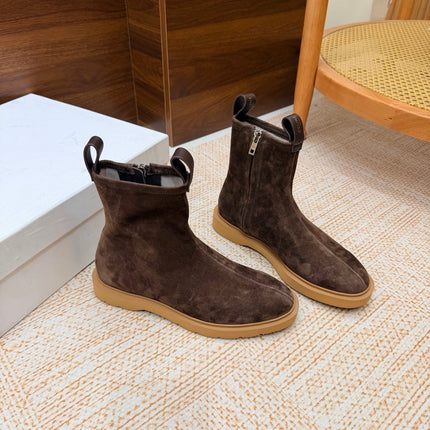 CELINE 26S ANKLE BOOTS IN BROWN SUEDE WITH PULL TABS