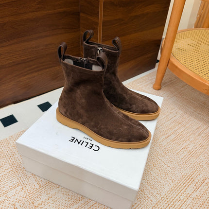 CELINE 26S ANKLE BOOTS IN BROWN SUEDE WITH PULL TABS