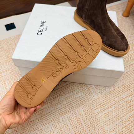 CELINE 26S ANKLE BOOTS IN BROWN SUEDE WITH PULL TABS