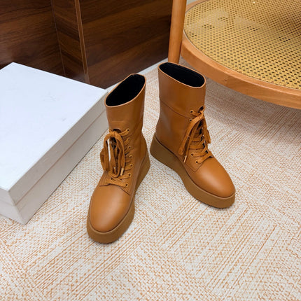 CELINE 26S LACE UP ANKLE BOOTS 50 MM IN TAN SMOOTH CALFSKIN