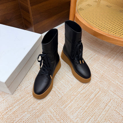 CELINE 26S LACE UP ANKLE BOOTS 50 MM IN BLACK SMOOTH CALFSKIN