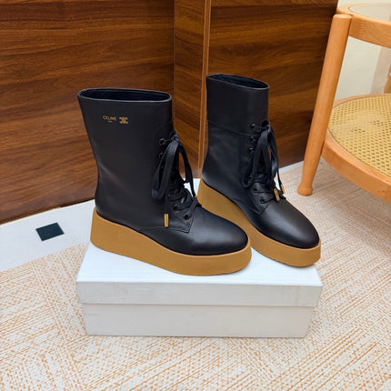 CELINE 26S LACE UP ANKLE BOOTS 50 MM IN BLACK SMOOTH CALFSKIN