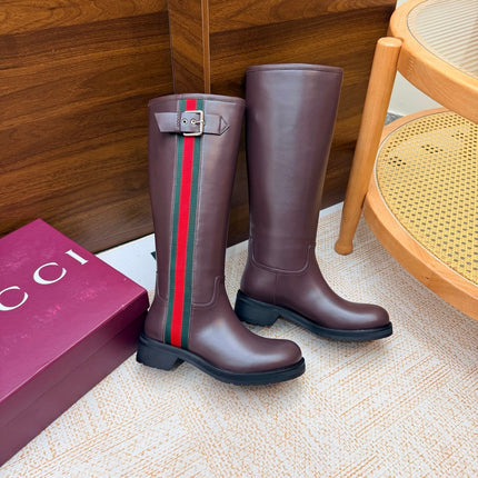 GUCCI 26S KNEE HIGH BOOTS IN BURGUNDY BROWN SMOOTH CALFSKIN