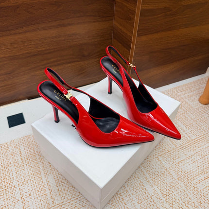 CELINE 26S SLINGBACK HIGH HEEL PUMPS 85 MM IN RED CALFSKIN