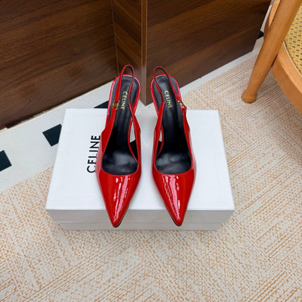 CELINE 26S SLINGBACK HIGH HEEL PUMPS 85 MM IN RED CALFSKIN
