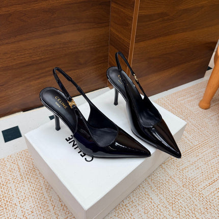 CELINE 26S SLINGBACK HIGH HEEL PUMPS 85 MM IN BLACK CALFSKIN
