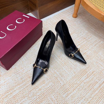 GUCCI 26S HORSEBIT PUMPS 105 MM IN BLACK SMOOTH CALFSKIN