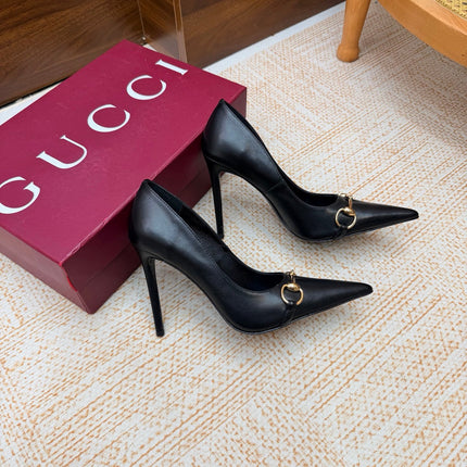 GUCCI 26S HORSEBIT PUMPS 105 MM IN BLACK SMOOTH CALFSKIN