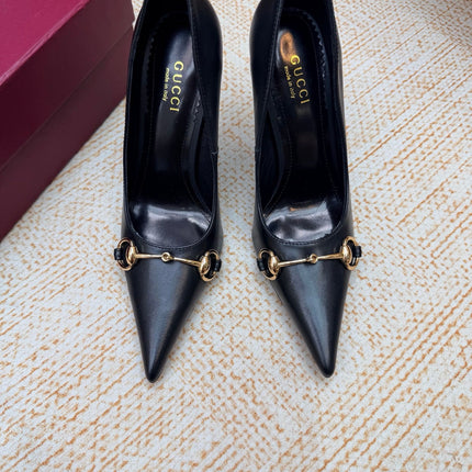 GUCCI 26S HORSEBIT PUMPS 105 MM IN BLACK SMOOTH CALFSKIN