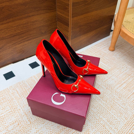 GUCCI 26S HORSEBIT PUMPS 105 MM IN RED PATENT CALFSKIN