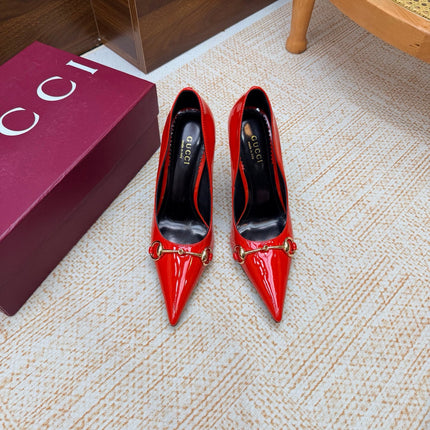 GUCCI 26S HORSEBIT PUMPS 105 MM IN RED PATENT CALFSKIN