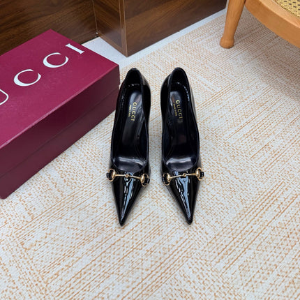 GUCCI 26S HORSEBIT PUMPS 105 MM IN BLACK PATENT CALFSKIN