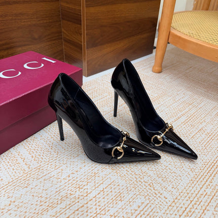GUCCI 26S HORSEBIT PUMPS 105 MM IN BLACK PATENT CALFSKIN